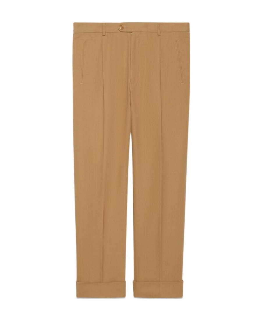 Gucci Drill Cotton Tapered Trousers In Nude