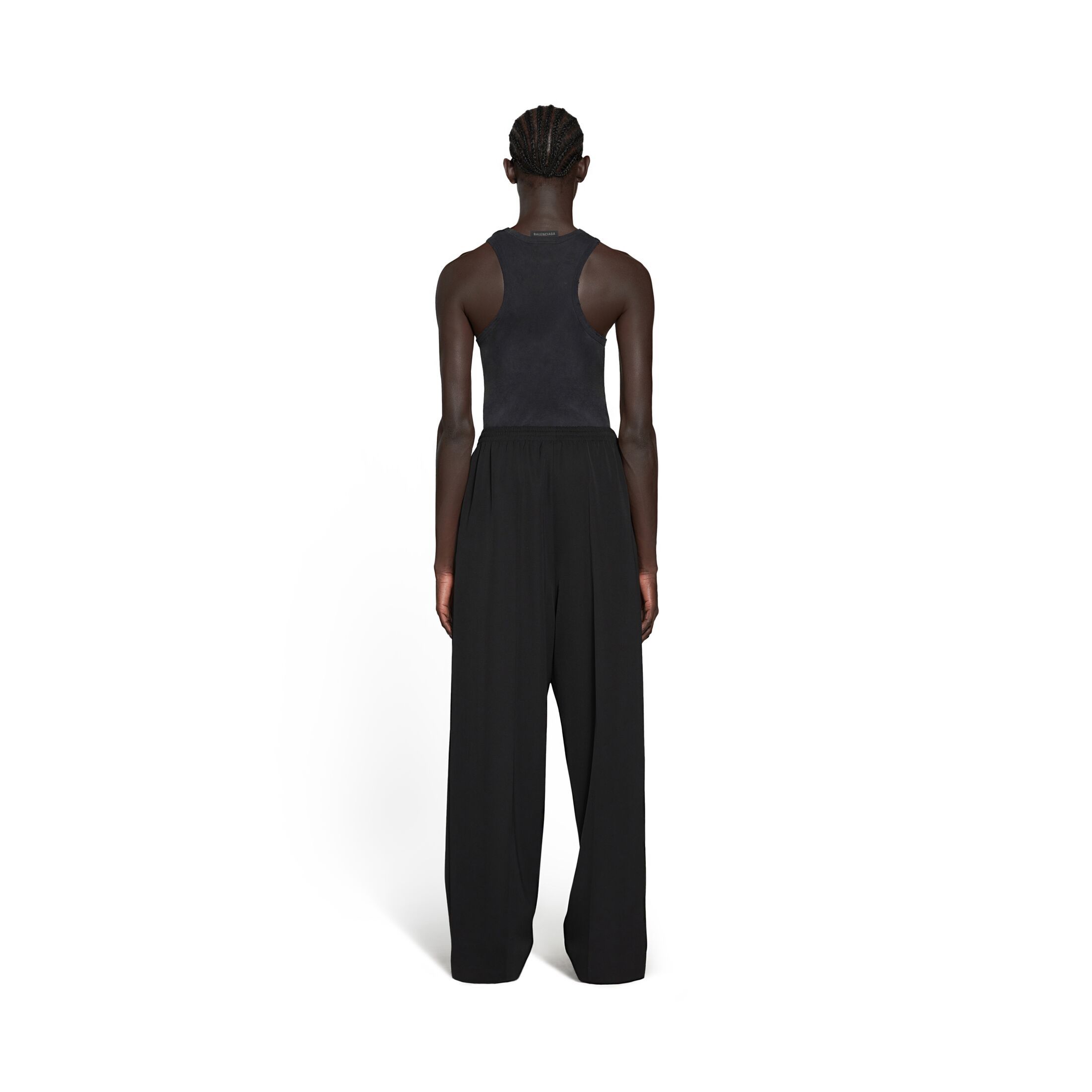 Balenciaga Elasticated Waist Wool Trousers In Black