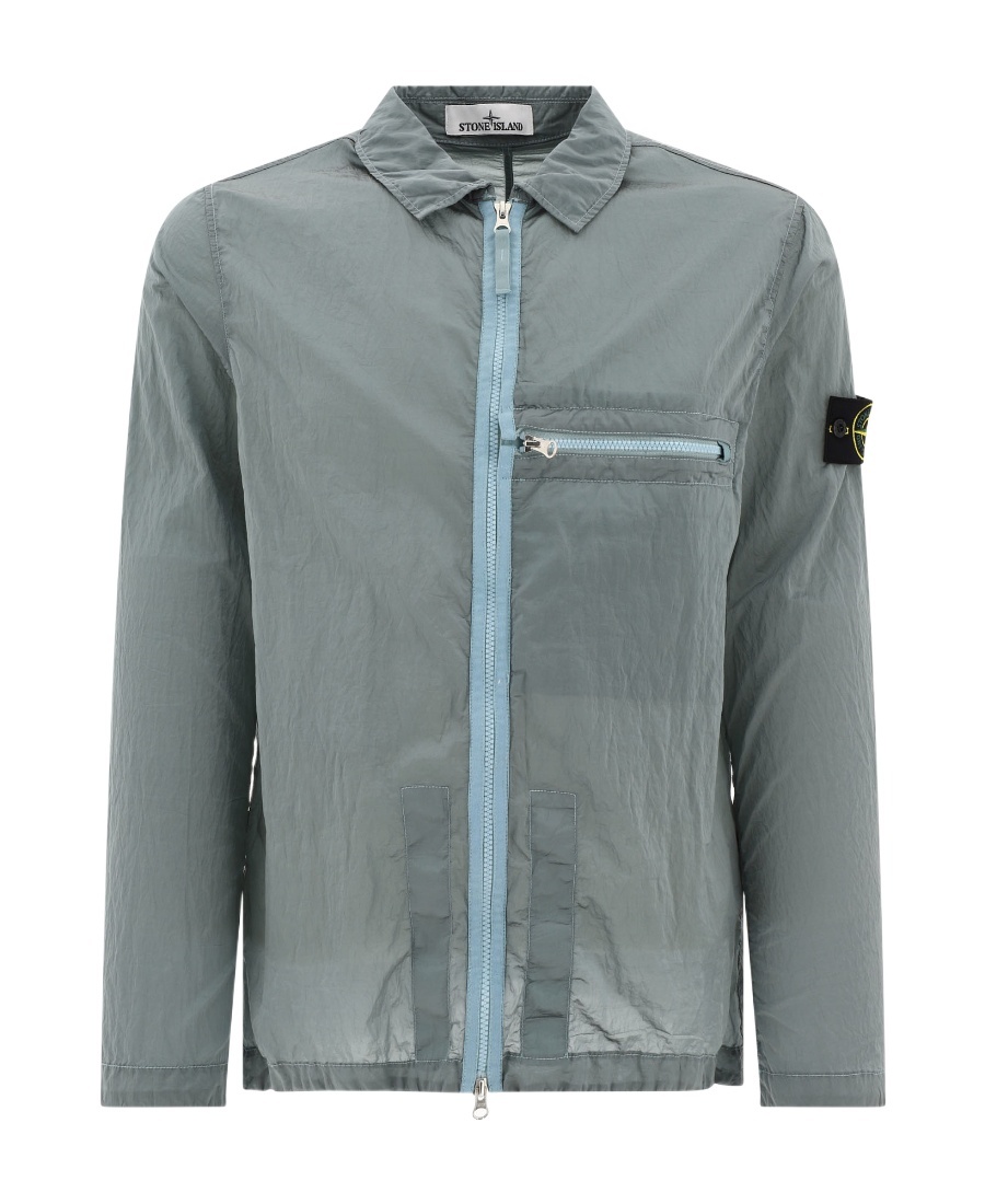 Stone Island Compass-patch Zip-up Jacket In Blue