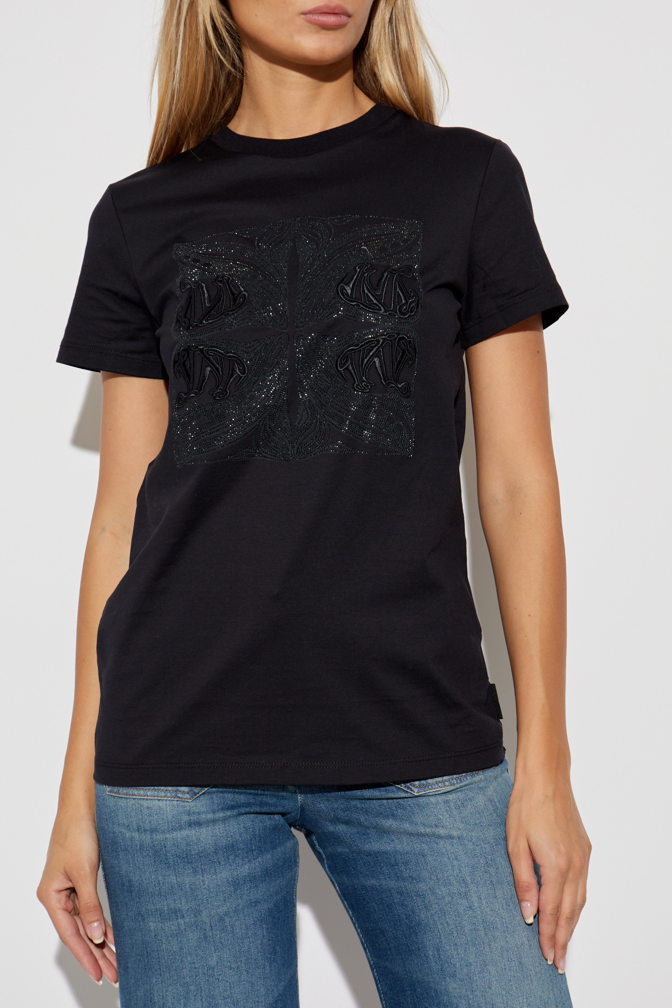Max Mara Embellished Round Neck Top With Graphic Detail In Black