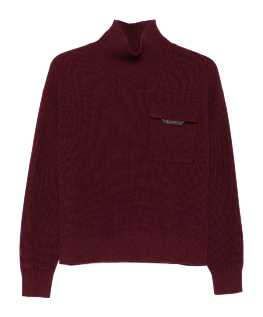 Brunello Cucinelli Cashmere Turtleneck Sweater Chest Pocket In Burgundy