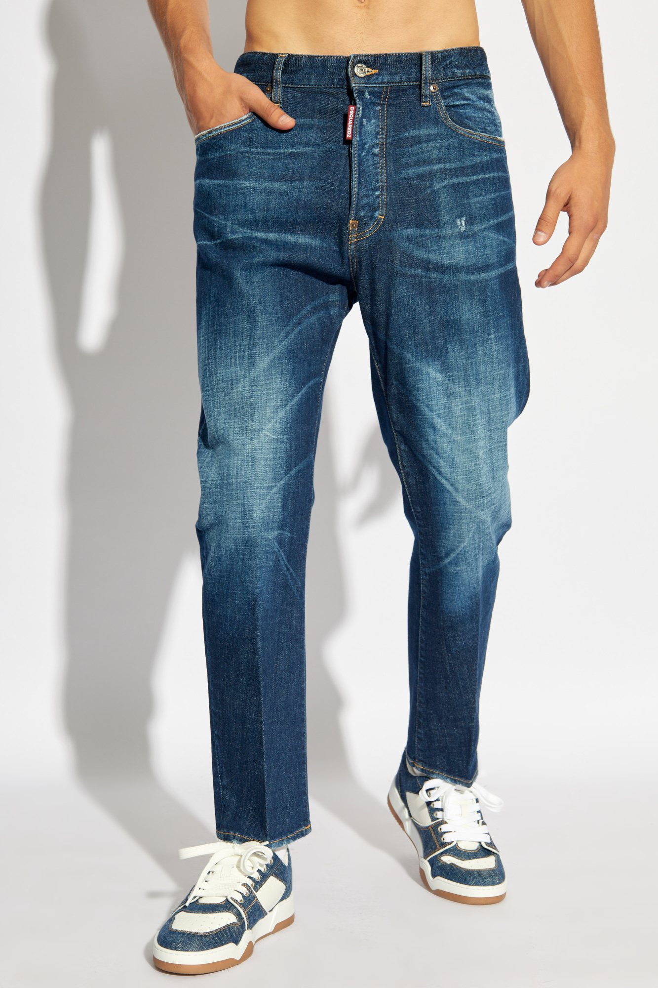 Dsquared2 Distressed Straight-leg Jeans In Blue