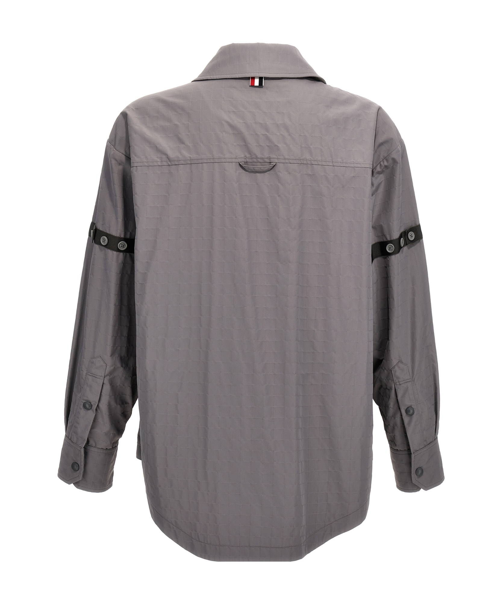 Thom Browne 'contrast Stripe Detail Snap Front Overshirt' In Gray
