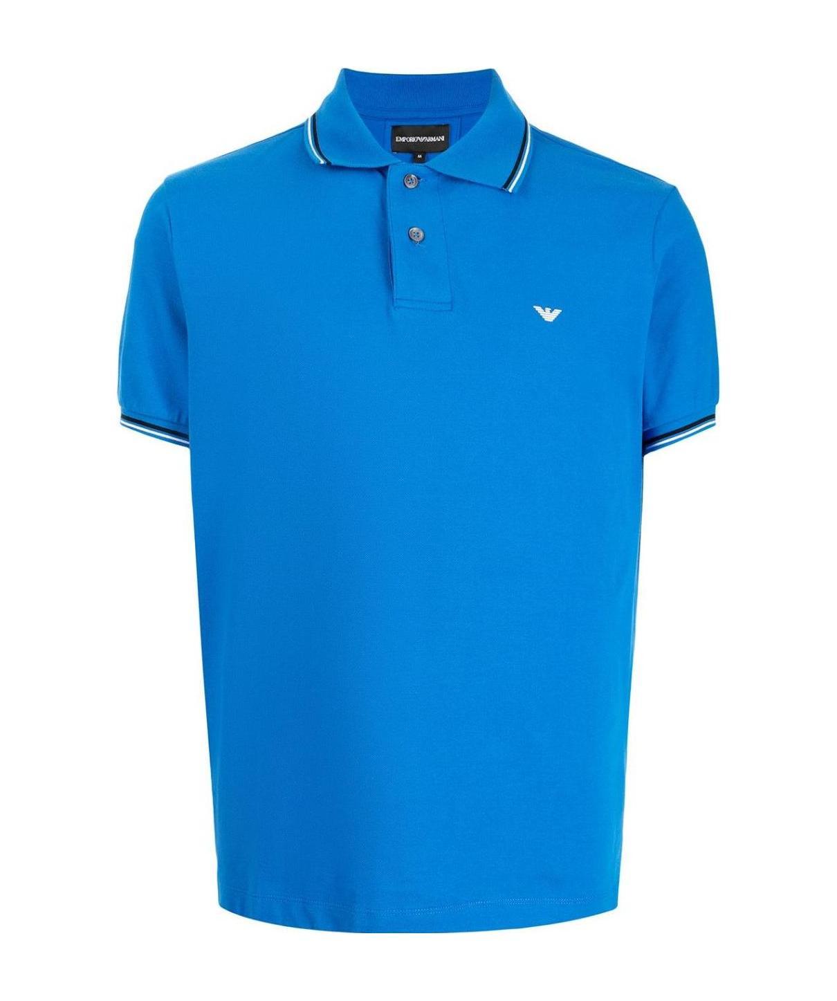 Shop Emporio Armani Embroidered-logo Short-sleeved Polo Shirt In Blue