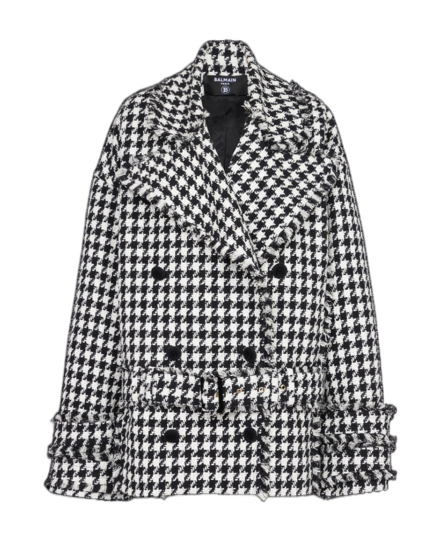 BALMAIN WOOL AND TWEED PEA COAT WITH DOUBLE-BUTTONED FASTENING
