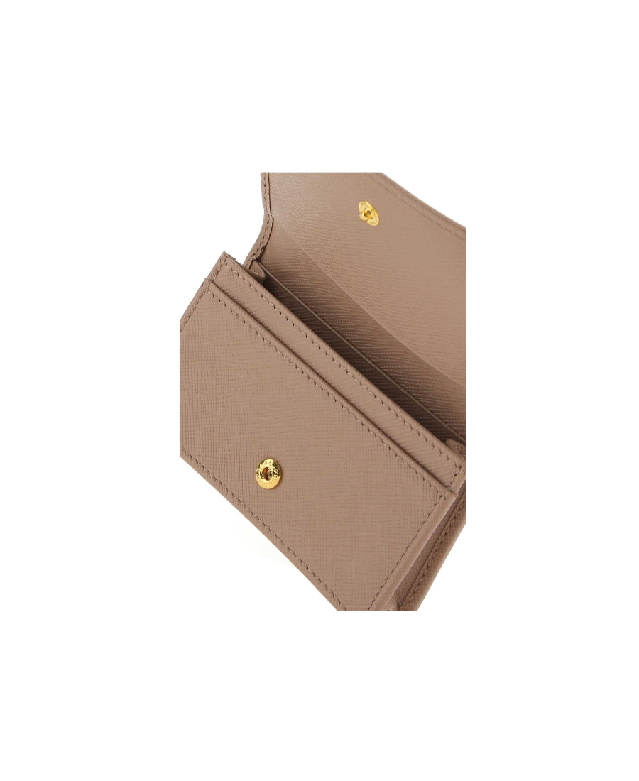 Prada Small Triangle-logo Plaque Leather Wallet In Nude