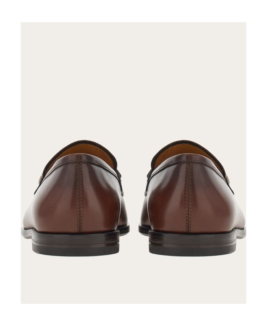 Ferragamo Florio Leather Loafer With Gancini Detail In Brown