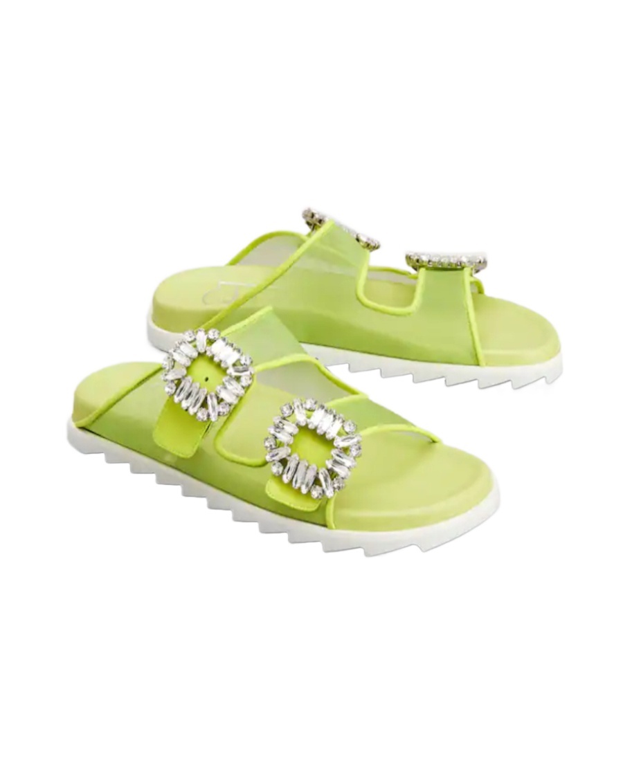Roger Vivier Crystal-embellished Double-buckle Slides In Green