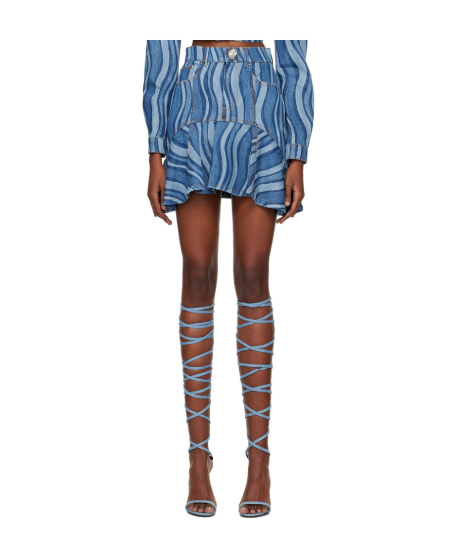 Area Sunray Denim Ruffle Mini Skirt In Blue