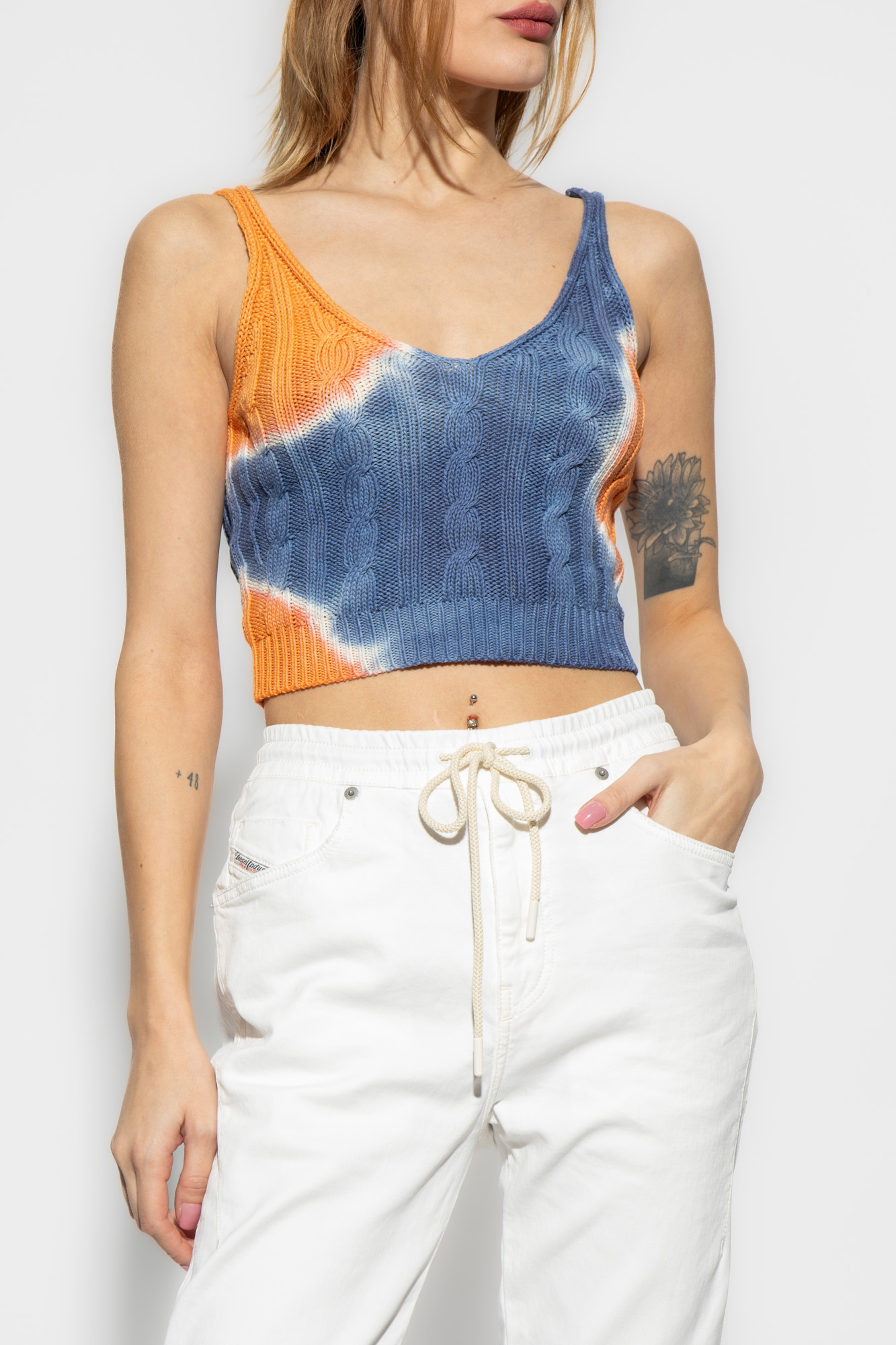 Diesel M-mila Cable-knit Crop Top In Blue