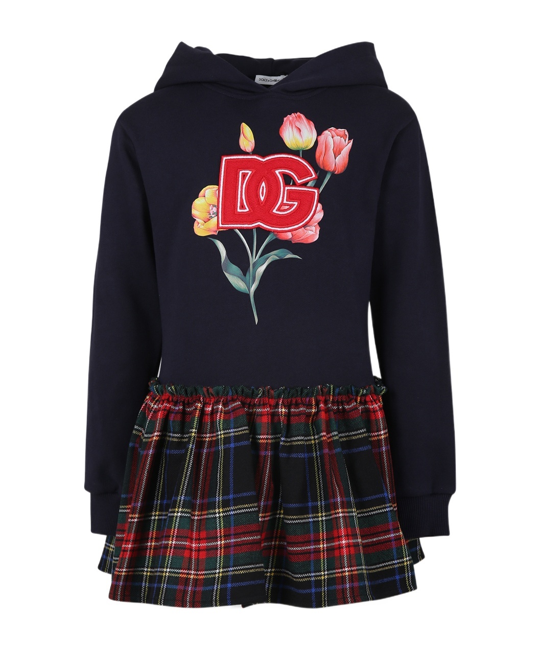 DOLCE & GABBANA DOLCE  GABBANA KIDS FLORAL PRINTED TARTAN JERSEY DRESS