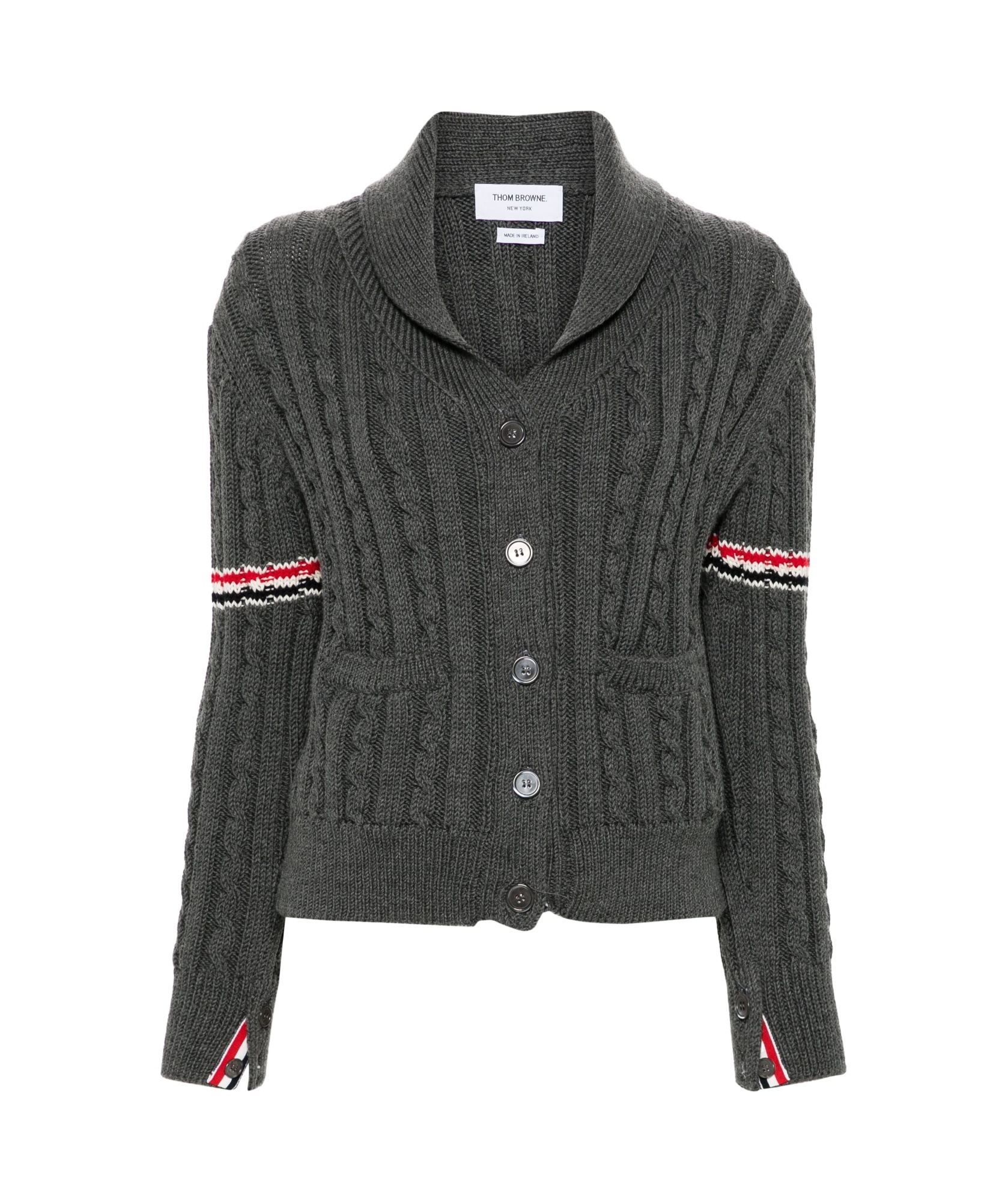 Thom Browne Rwb-stripe Cable-knit Cardigan In Black