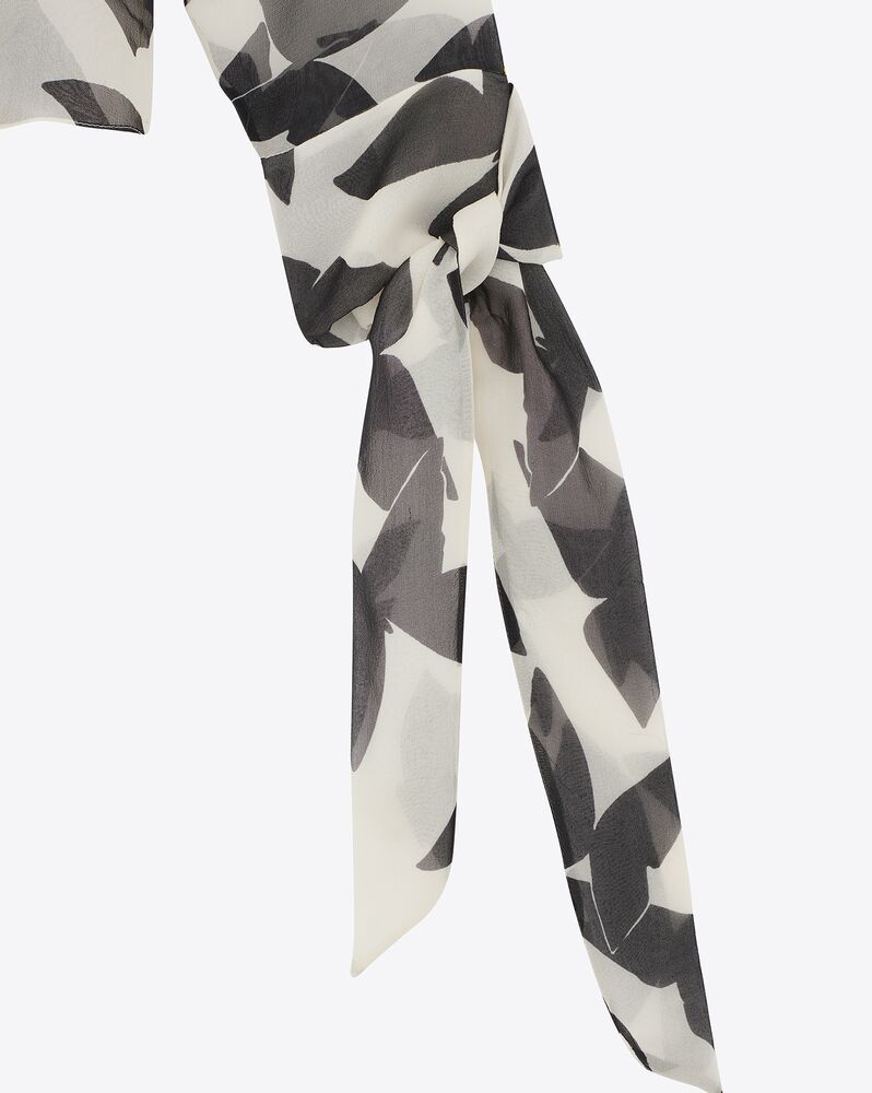 Saint Laurent Butterfly Print Silk Blouse With Tie Cuffs In Nude