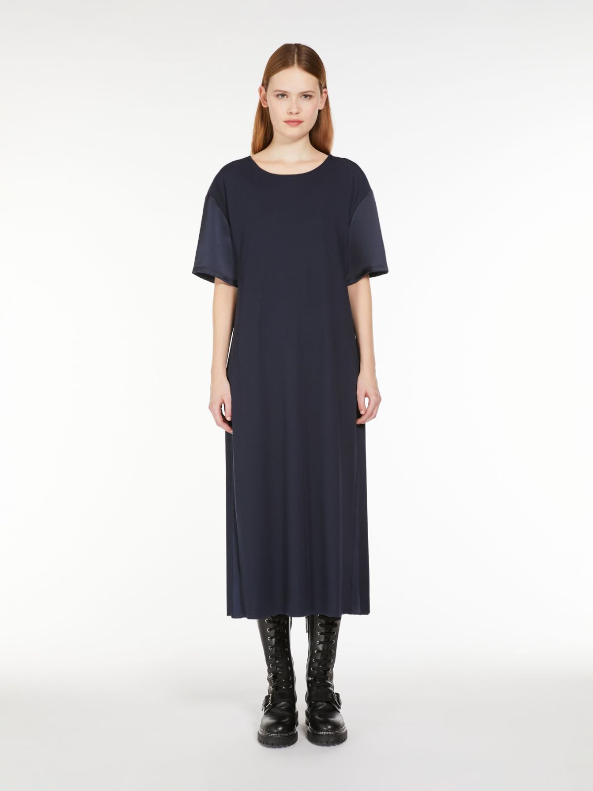 Weekend Max Mara Womens Vy Contrast Belt-tie Flared-hem Stretch-woven Blend Midi Dress In Black
