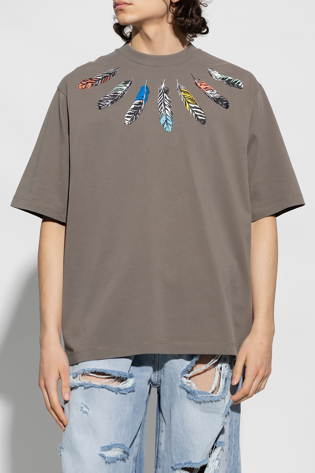Marcelo Burlon County Of Milan Feathers Detail T-shirt In Gray