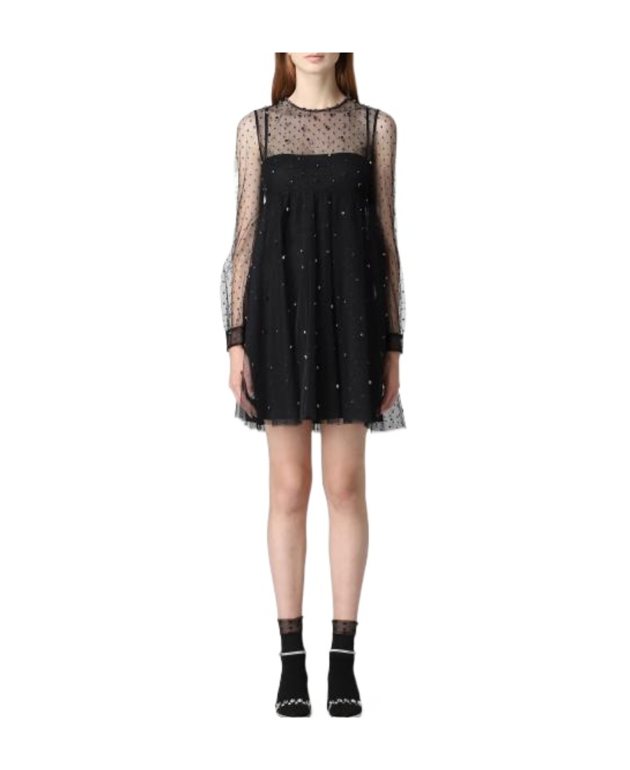 Red Valentino Polka Dot Tulle Dress In Black