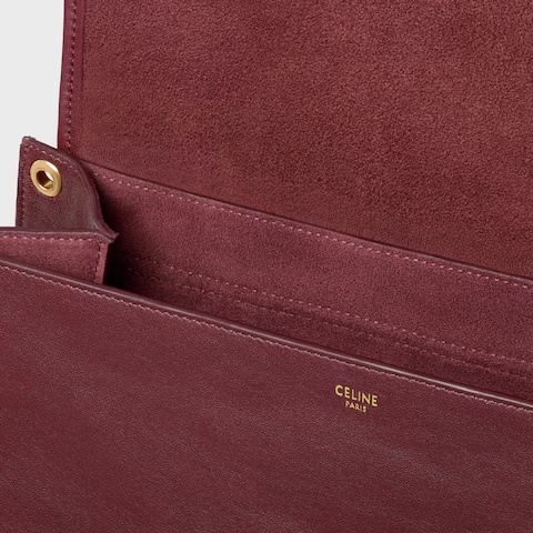 Celine Soft Triomphe Besace In Supple Shiny Lambskin In Burgundy