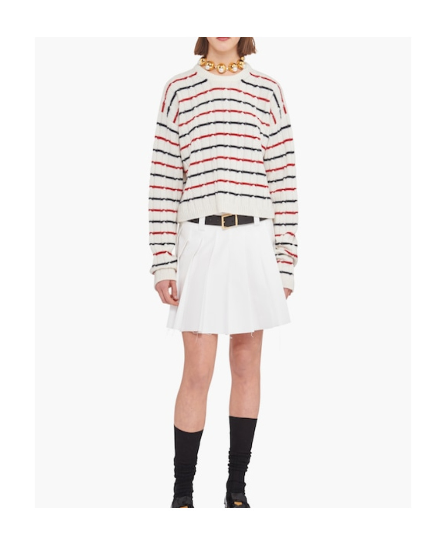 Miu Miu Striped Cable-knit Jumper In White