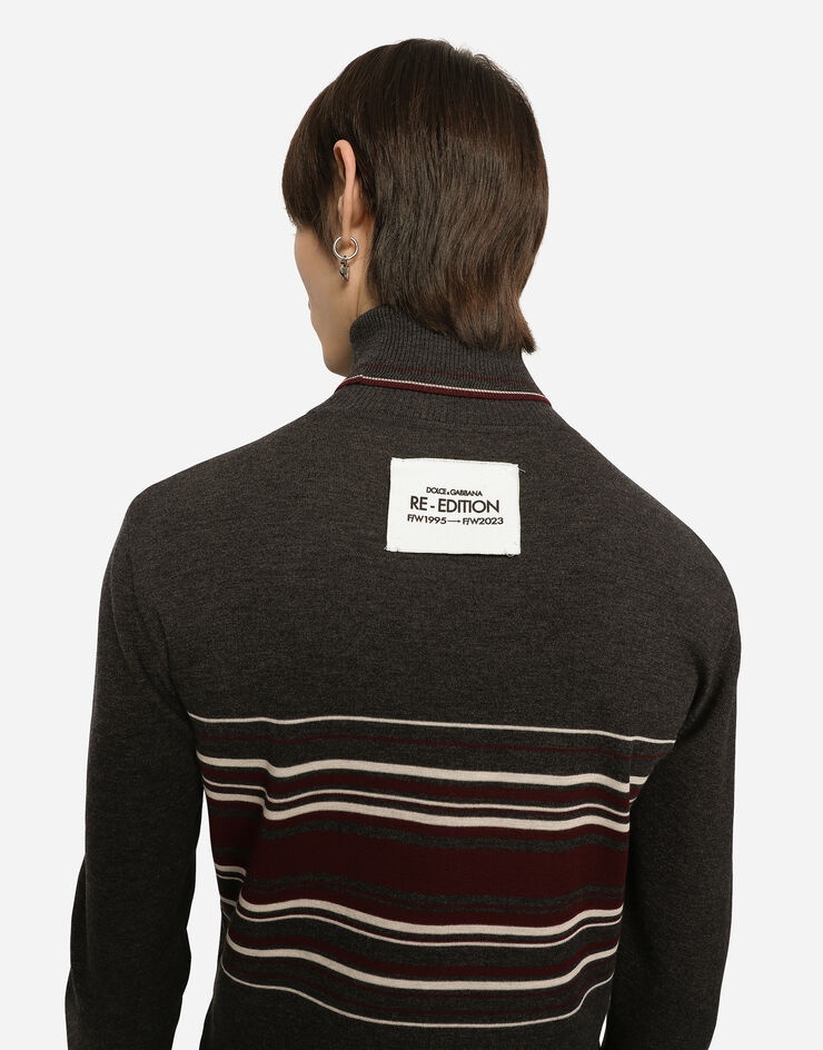 Dolce & Gabbana Turtleneck Virgin Wool Sweater With Unbalanced Stripe Motif In Black