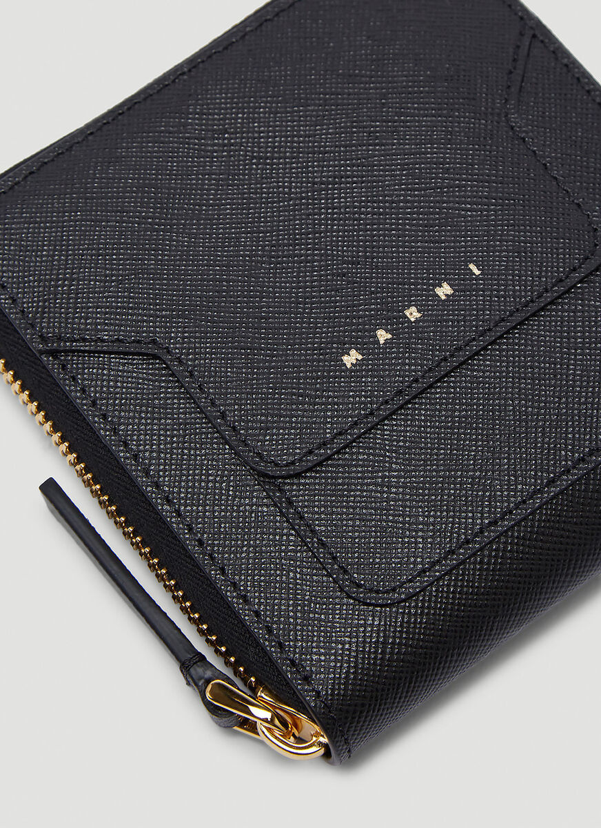 Shop Marni Logo-debossed Zip Wallet In Black