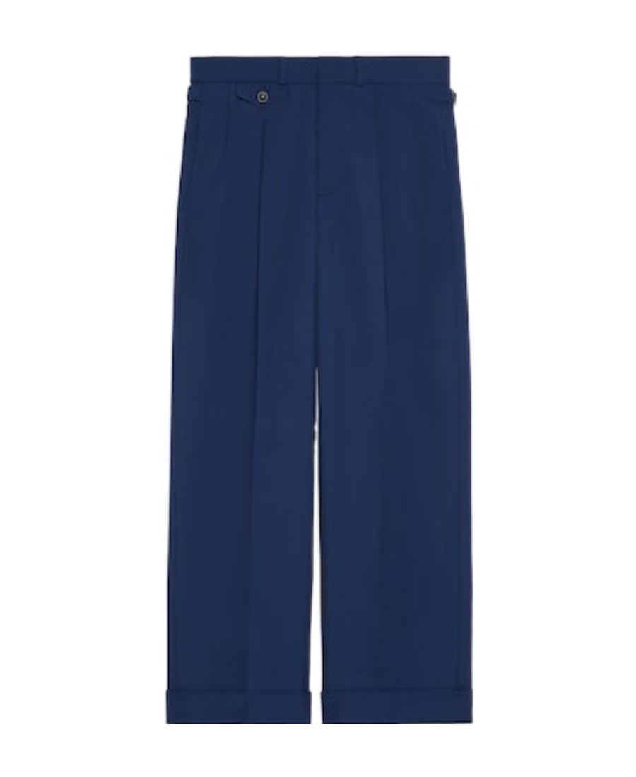 Gucci Gg-embroidered Wool Trousers In Blue
