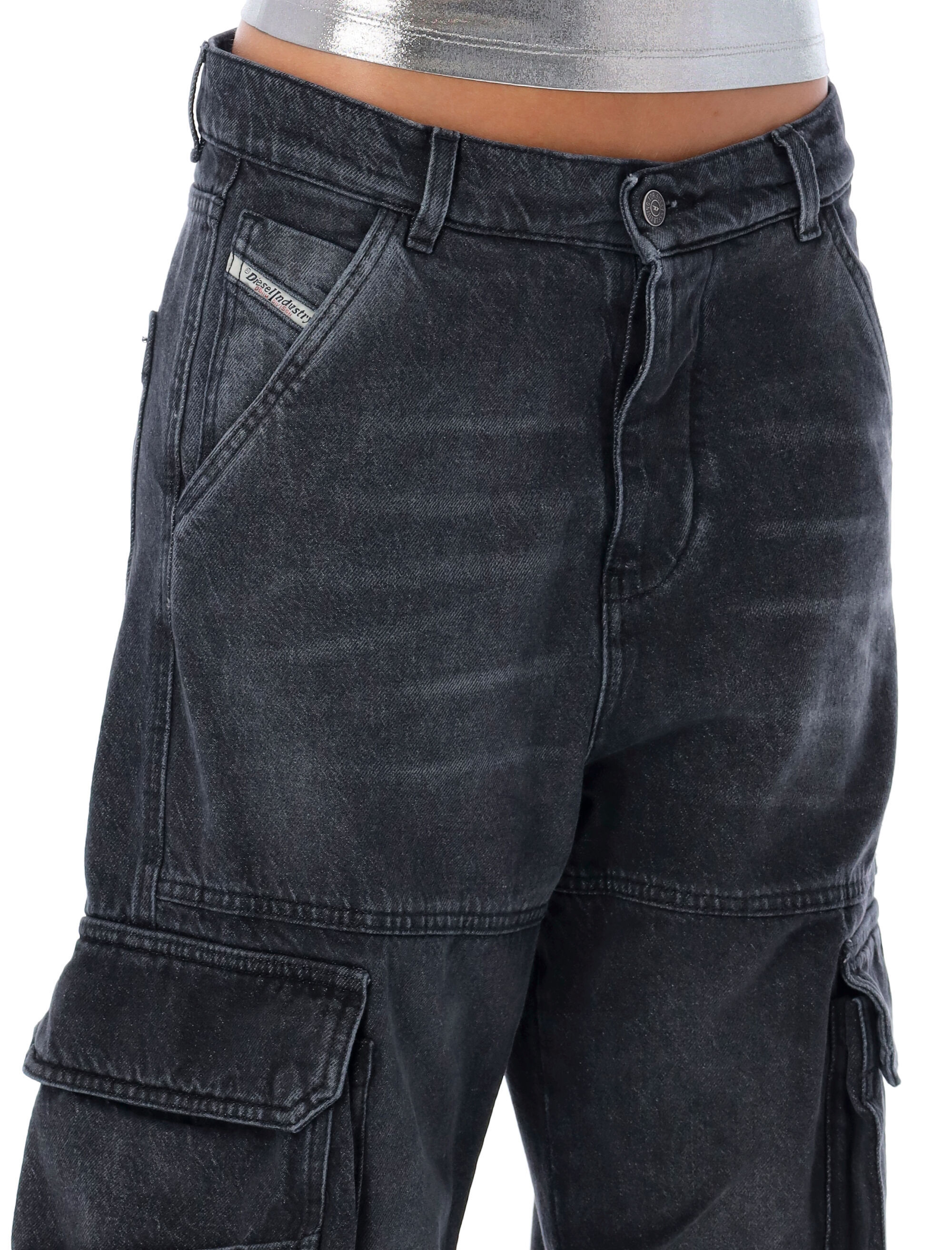 Shop Diesel D-side Cargo Cotton Jeans In Black