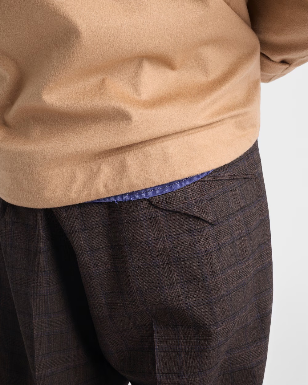 Prada Prince Of Wales Check Wool Pants In Brown