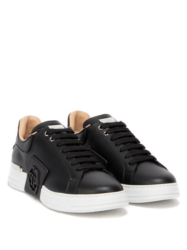 Philipp Plein Leather Sneakers With Distinctive Logo Detail In Black