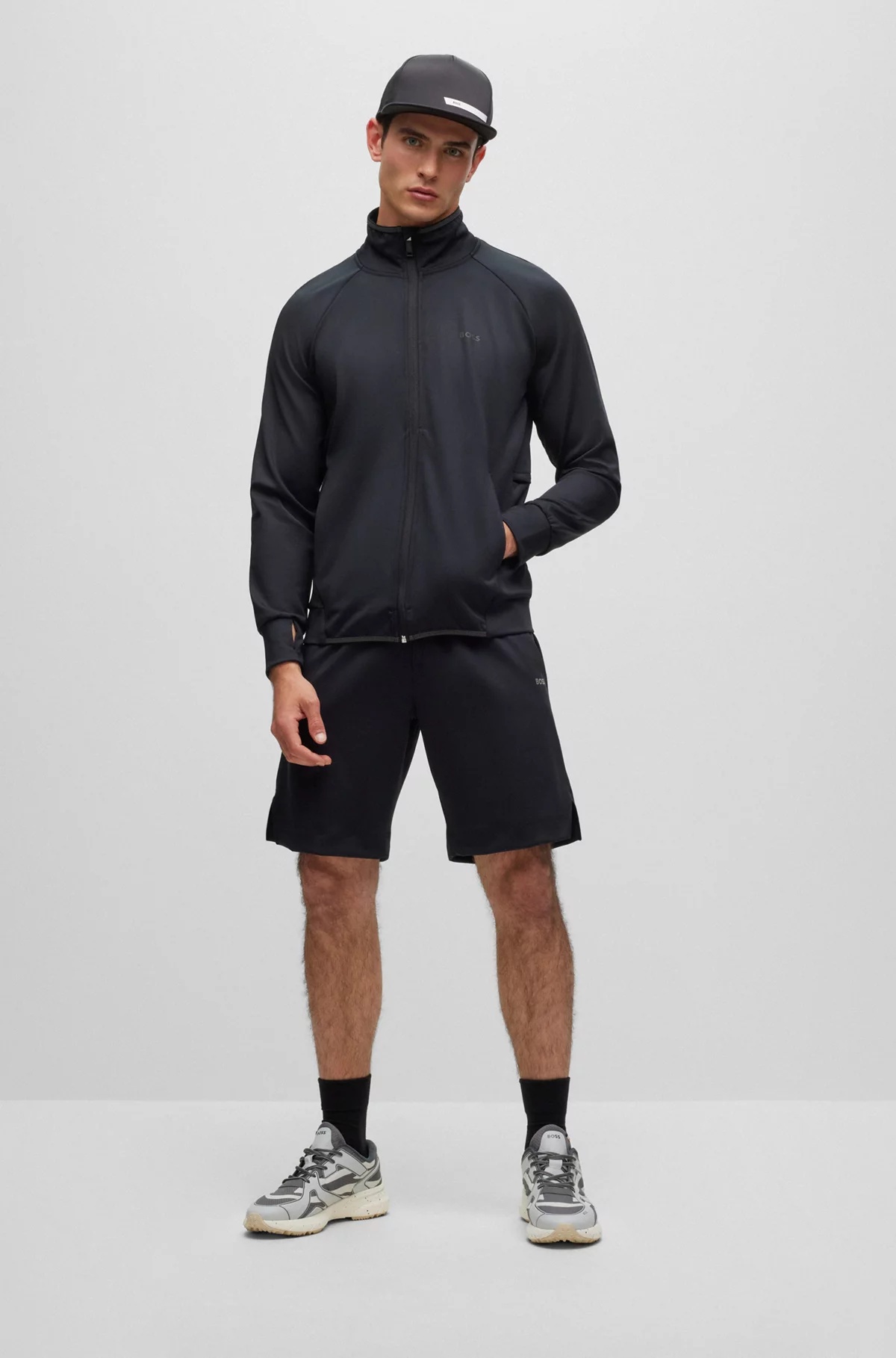 Hugo Boss Zip-up Sweatshirt In Active-stretch Fabric In Black