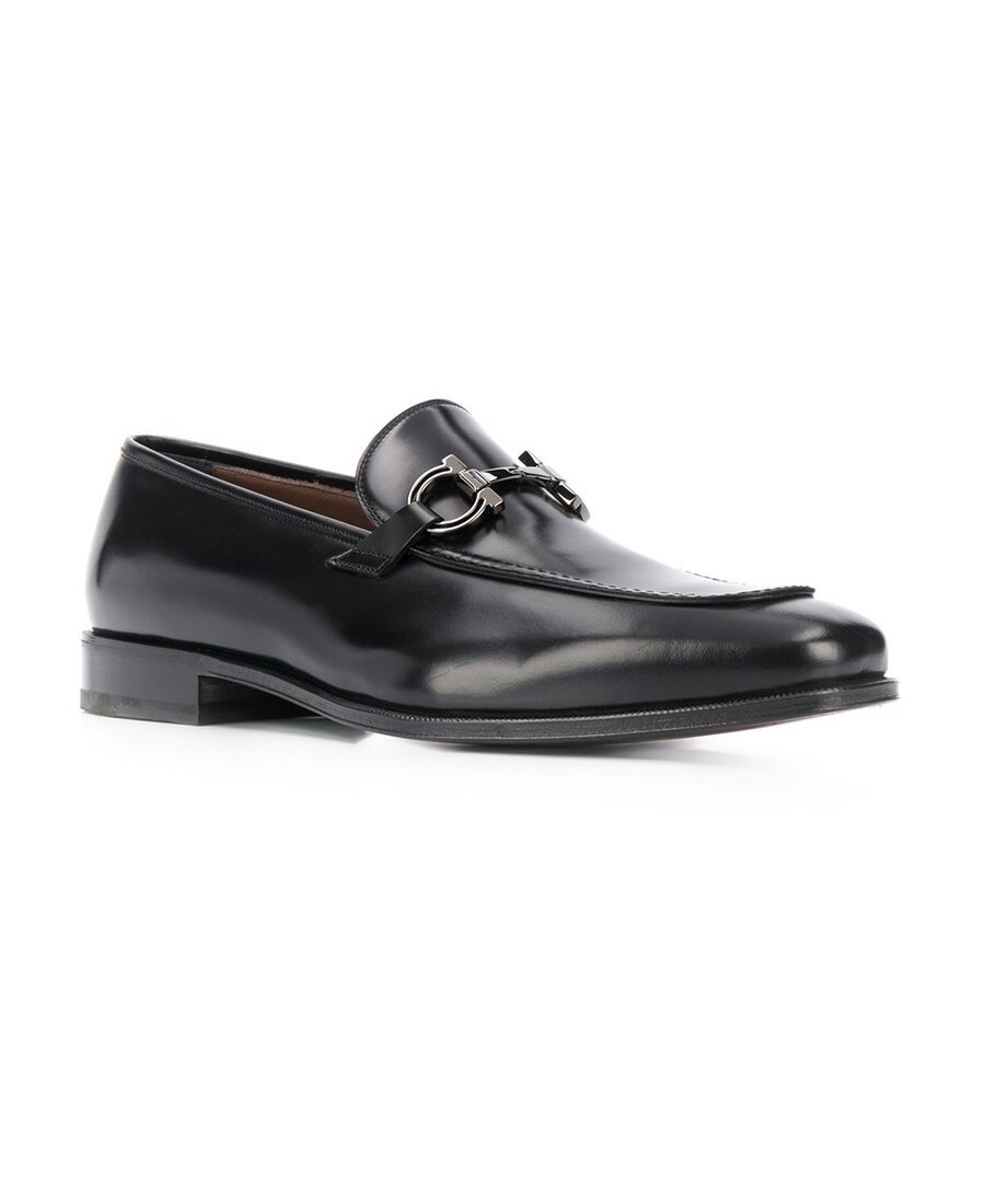 Ferragamo Black Gancini Casual Business Shoes In Black