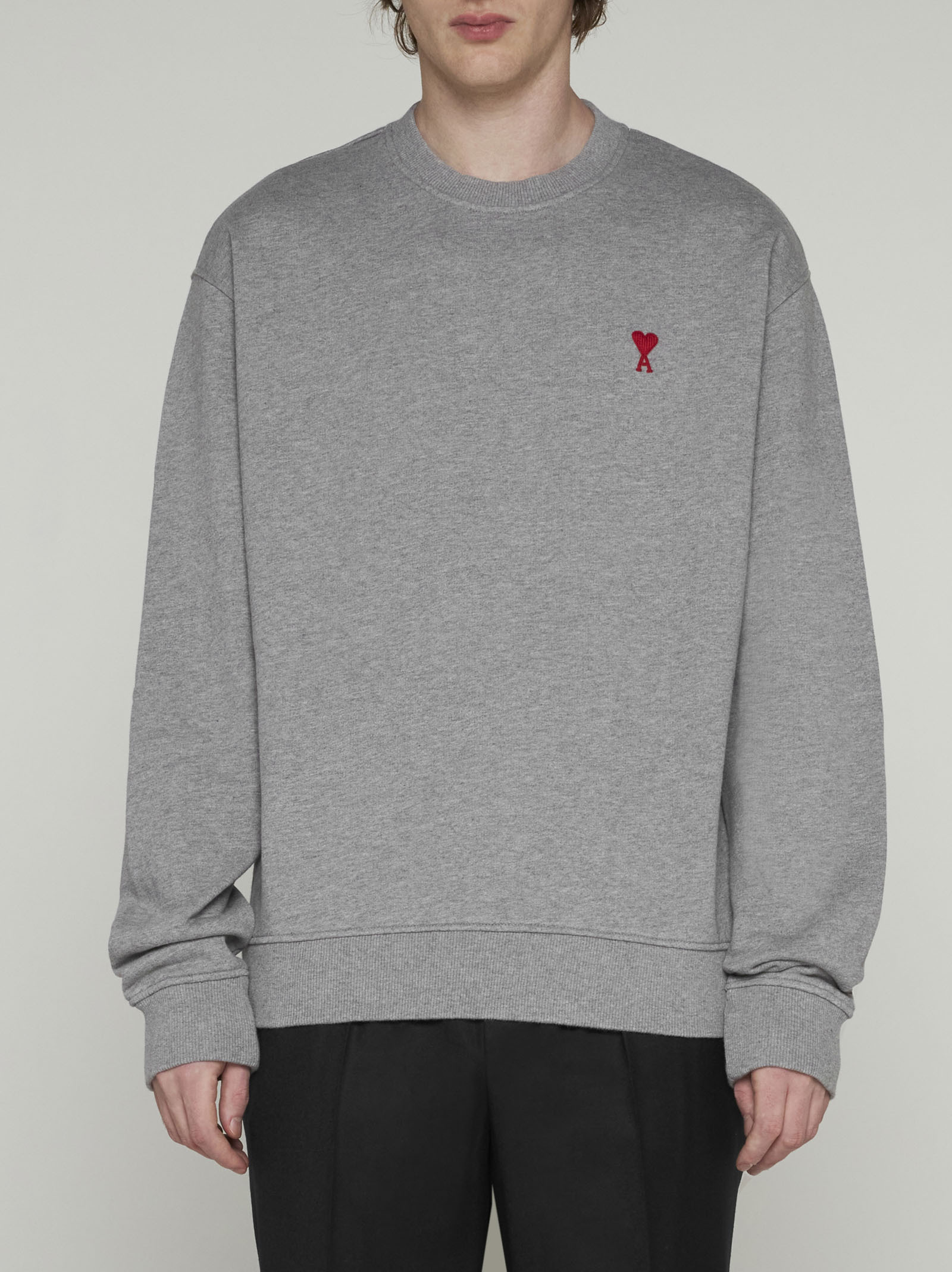 Ami Alexandre Mattiussi Ami Paris Ami De Coeur Logo Embroidered Long-sleeved T-shirt In Gray