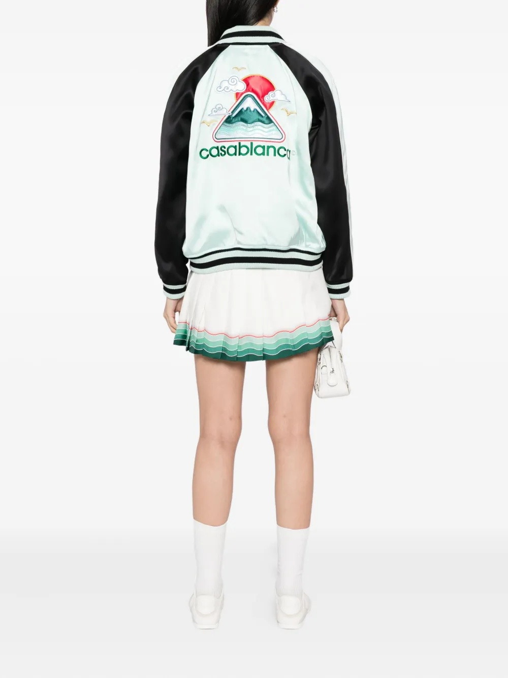 Casablanca Embroidered Bicolor Satin Bomber Jacket In White