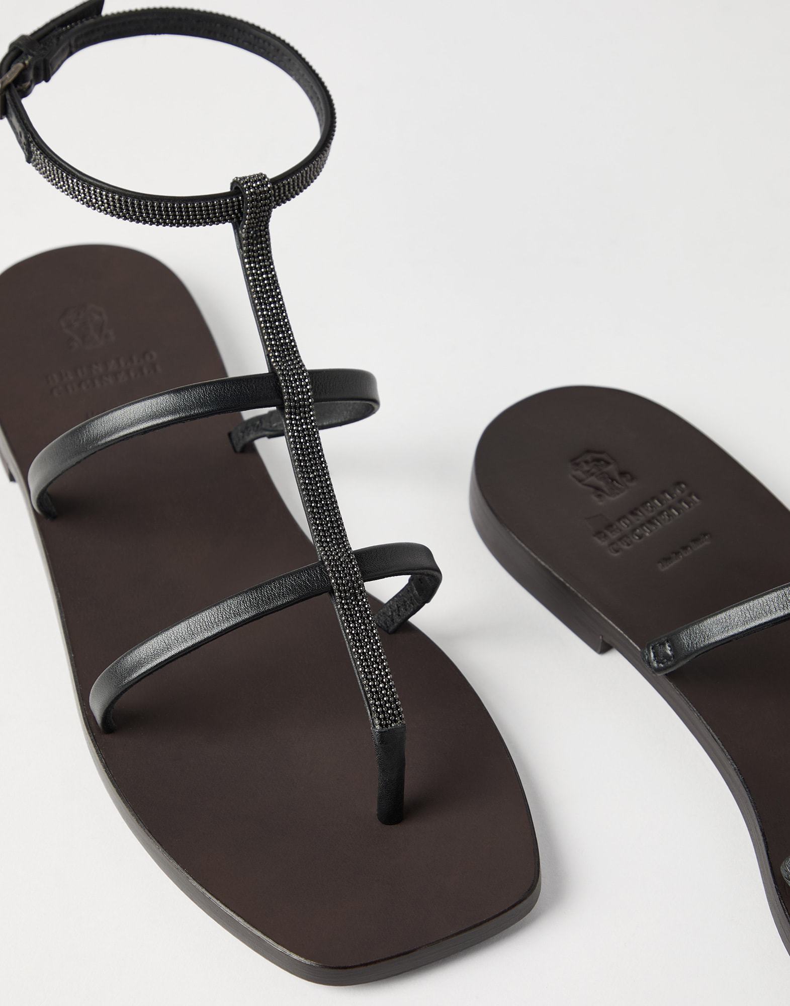 Brunello Cucinelli Square-headed Flat Sandals In Black