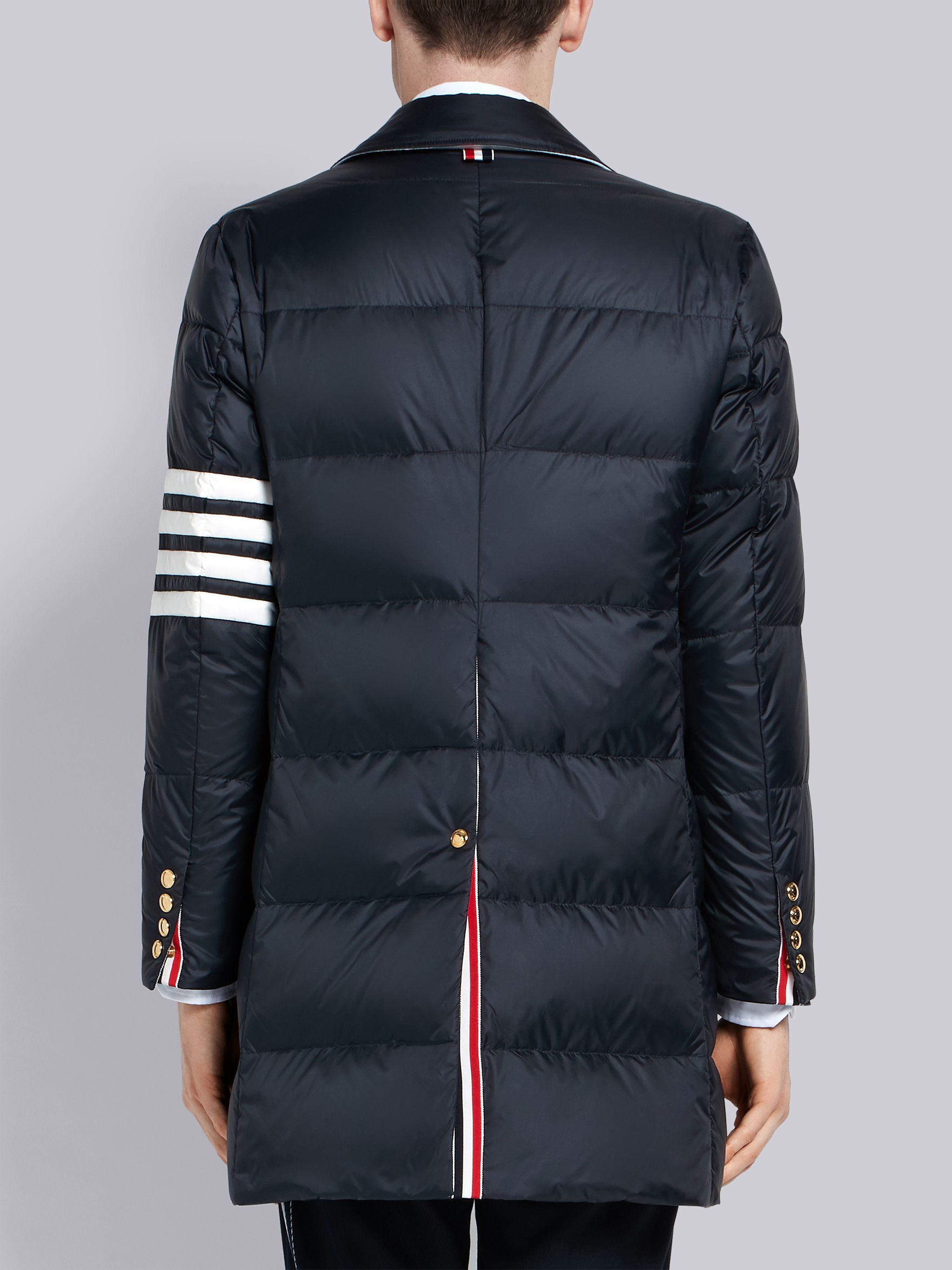 THOM BROWNE 4-BAR MATTE NYLON BAL COLLAR OVERCOAT