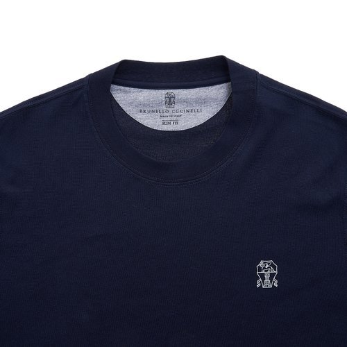 Brunello Cucinelli Short-sleeved Crew Neck T-shirt With Contrasting Stitching In Blue
