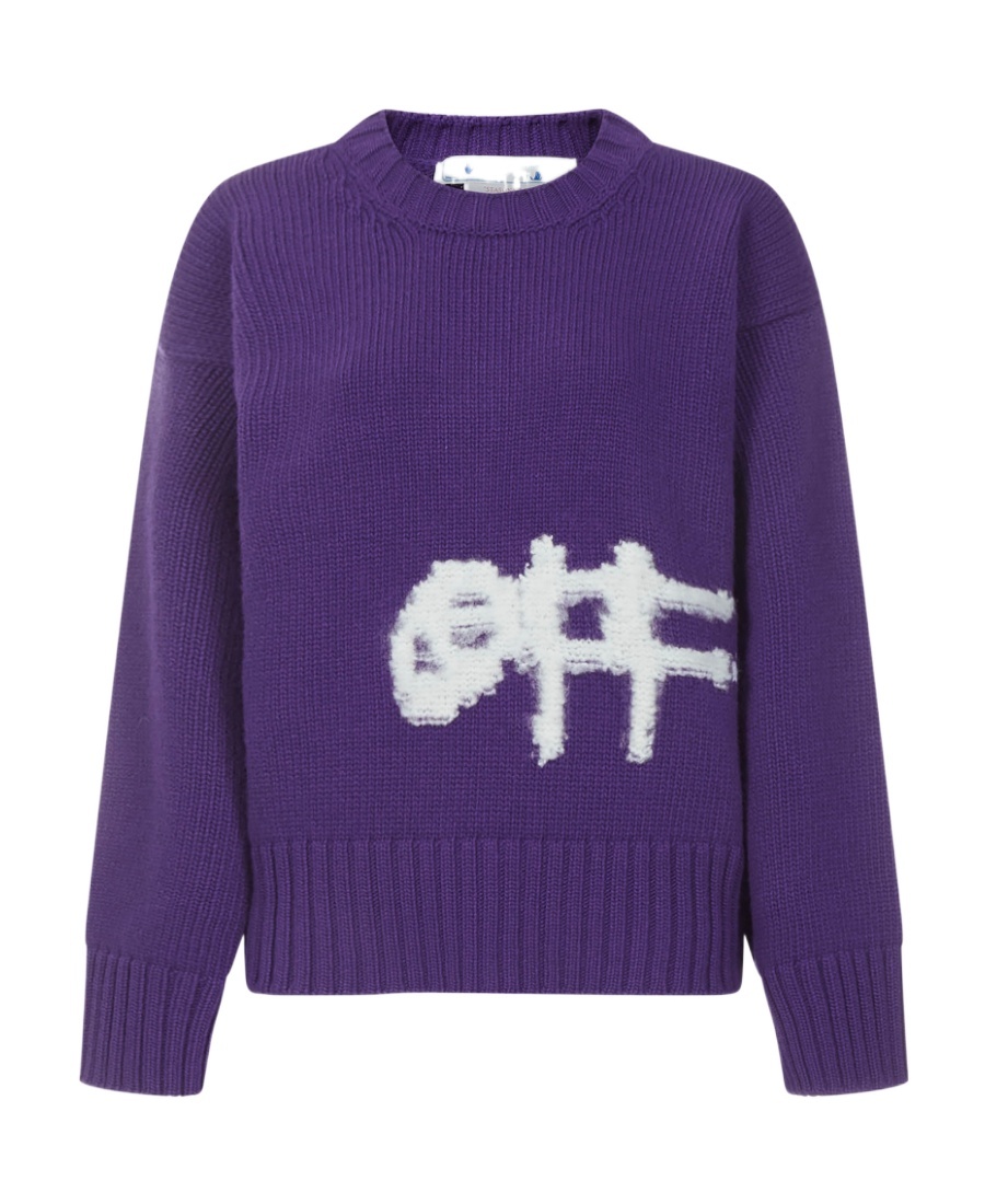 Off-white Intarsia-knit Logo Sweater In Purple