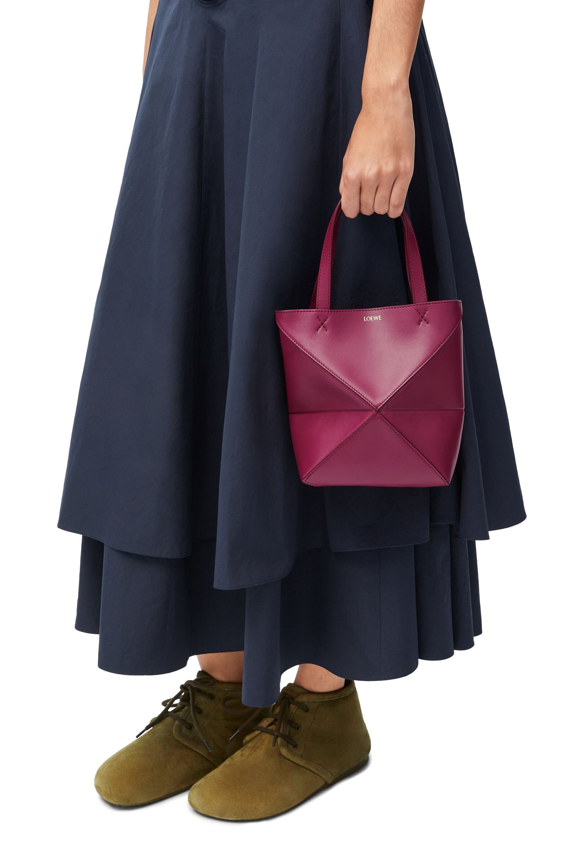 Loewe Mini Leather Puzzle Fold Tote Bag In Red