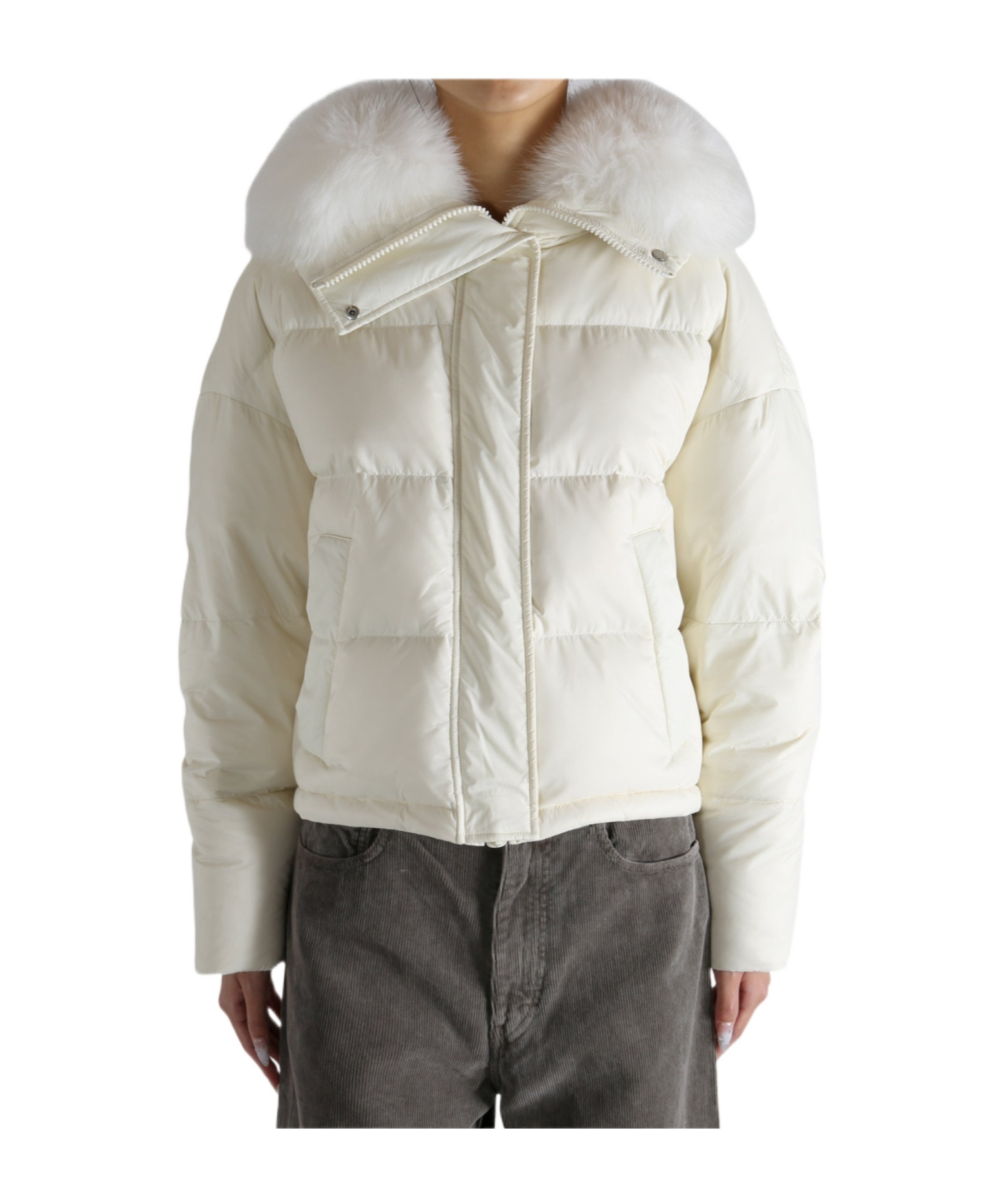 Yves Salomon Short Fox Trim Down Jacket In Multi