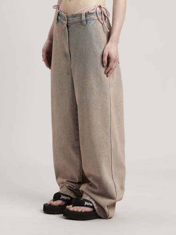 Shop Palm Angels Logo-embroidered Overdye-wash Jeans In Nude
