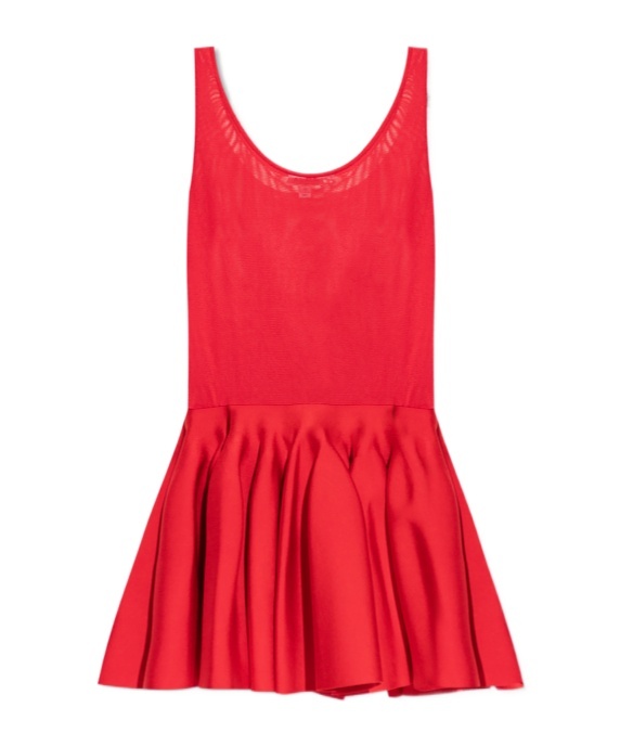 ALAÏA KNITTED GODET MINI DRESS 