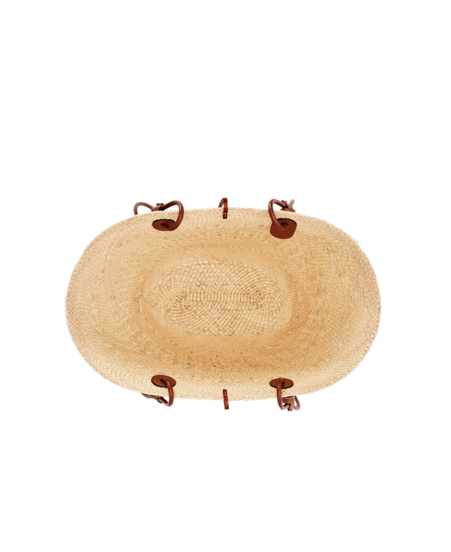Loewe Anagram Basket Medium Bag In Iraca Palm And Calfskin In Nude