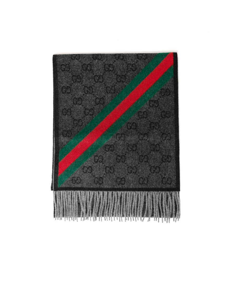 Gucci Wool Fringed Scarf In Black