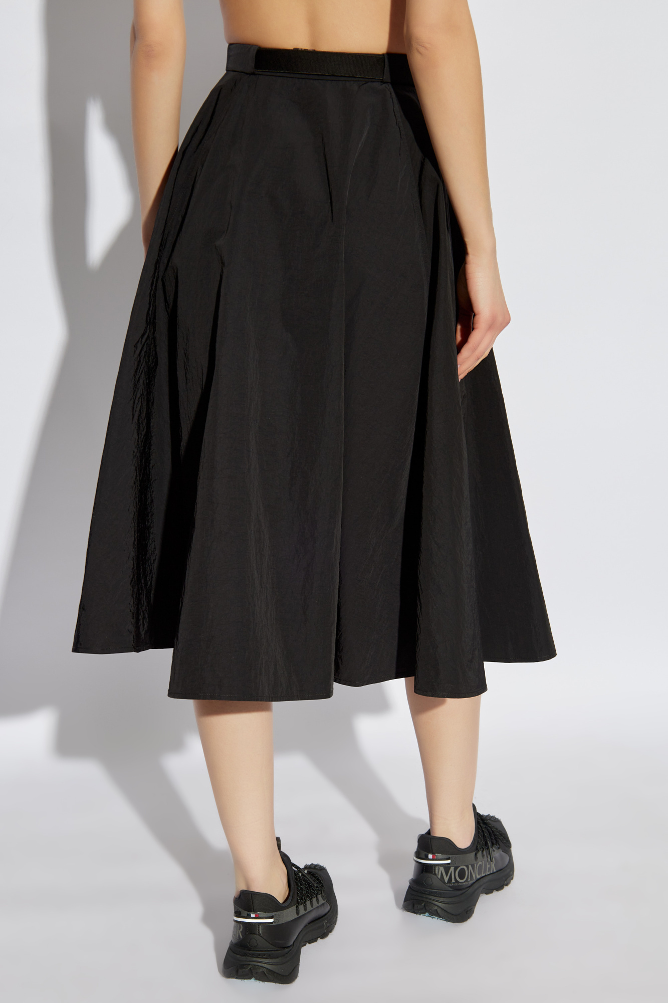 Moncler Flowing Black Maxi Skirt With Belted Waist In Black