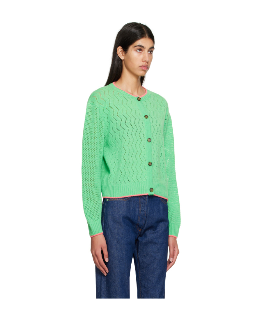Msgm Green Button Cardigan In Green