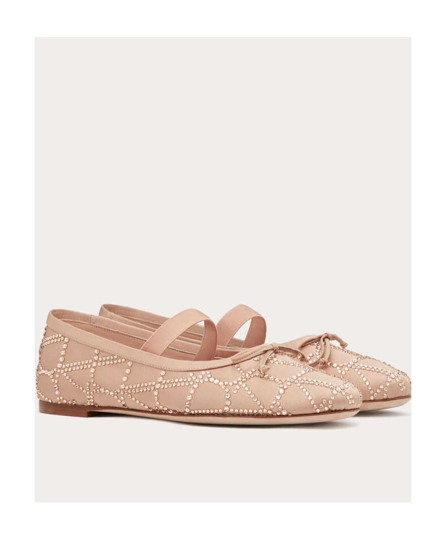 Valentino Garavani Pink Ballet Flats With Toile Iconographe Crystals In Satin Woman In Nude