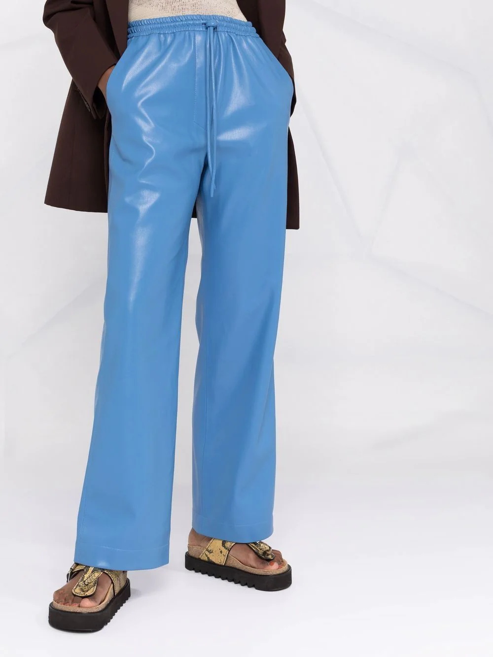 Nanushka Faux-leather Drawstring-waist Trousers In Blue