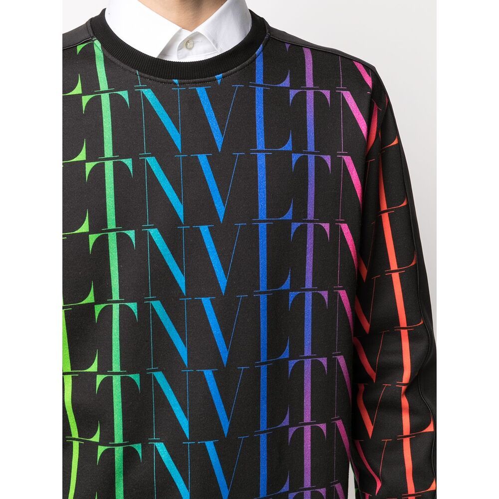 Valentino Vltn Rainbow Crew-neck Sweatshirt In Black