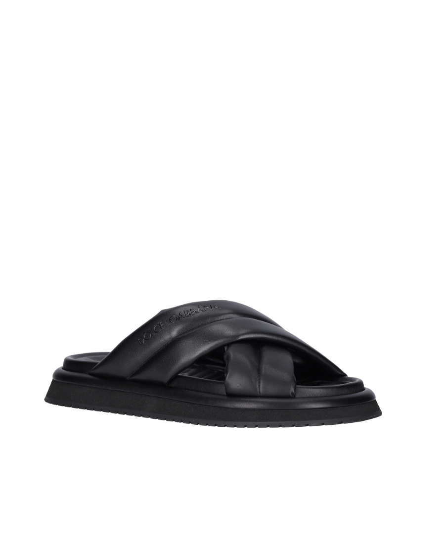 Dolce & Gabbana Men Nappa Effect Fabric Sandal In Black