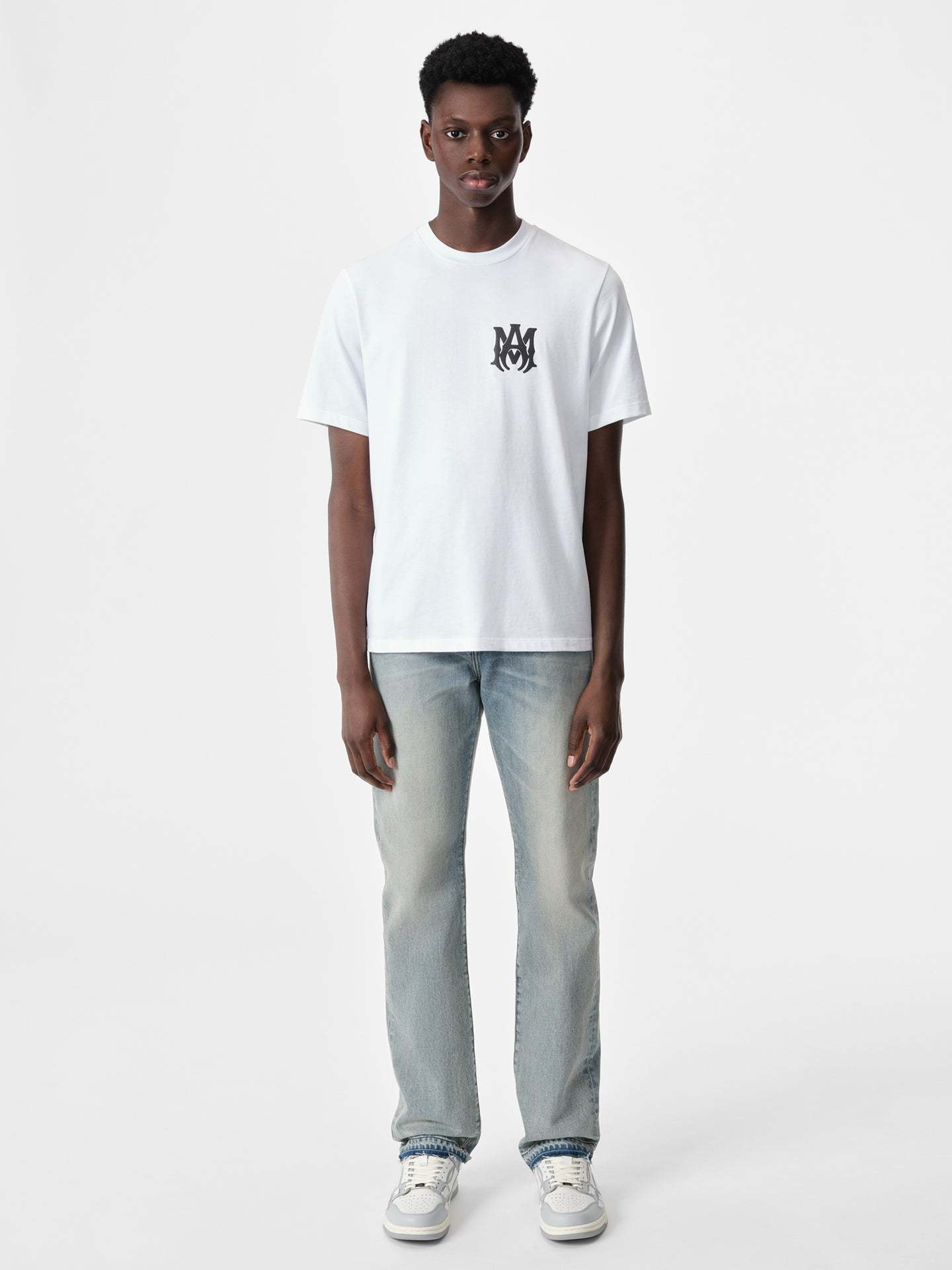 Amiri White Crewneck T-shirt With Logo Print On The Front And Logo Lettering On The Rear In Cotton Man In White