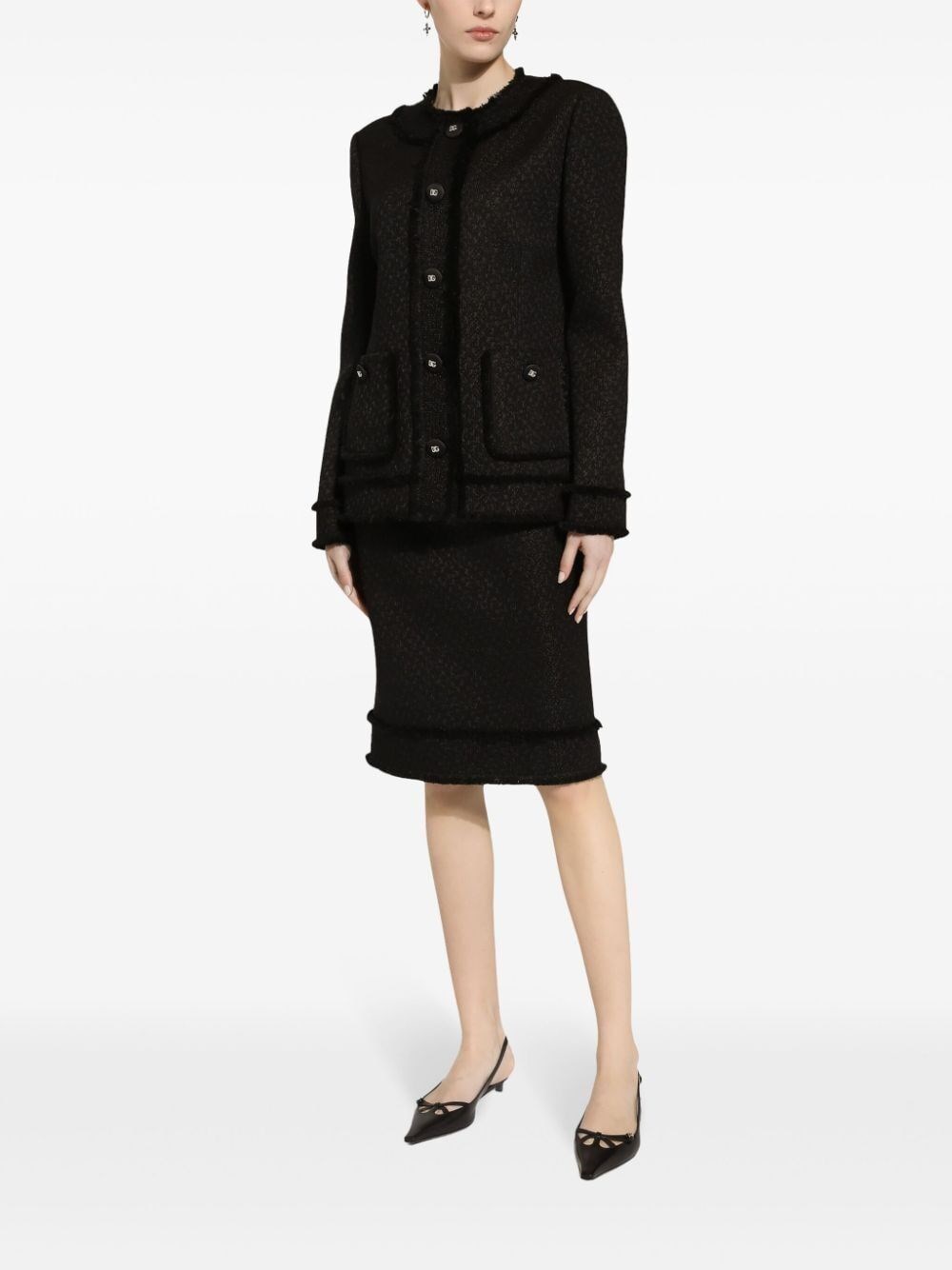 Dolce & Gabbana Black Single-breasted Jacket With Branded Button In Tweed Woman In Black